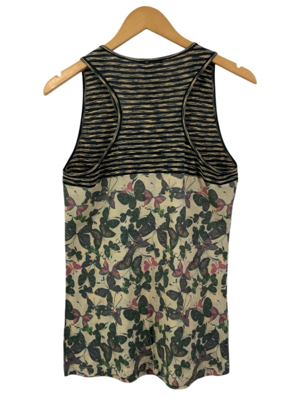 CUSTO BARCELONA Medium Striped Butterfly Print Racerback Tank Top Beige/Black S2 - Picture 5 of 7